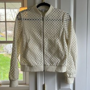 Elizabeth and James mesh and neoprene bomber jacket in Eggshell